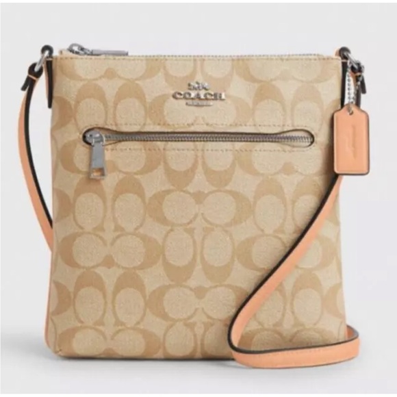 New Coach CS182 Mini Rowan File Bag Logo Signature Light Khaki / Faded Blush - Picture 1 of 4